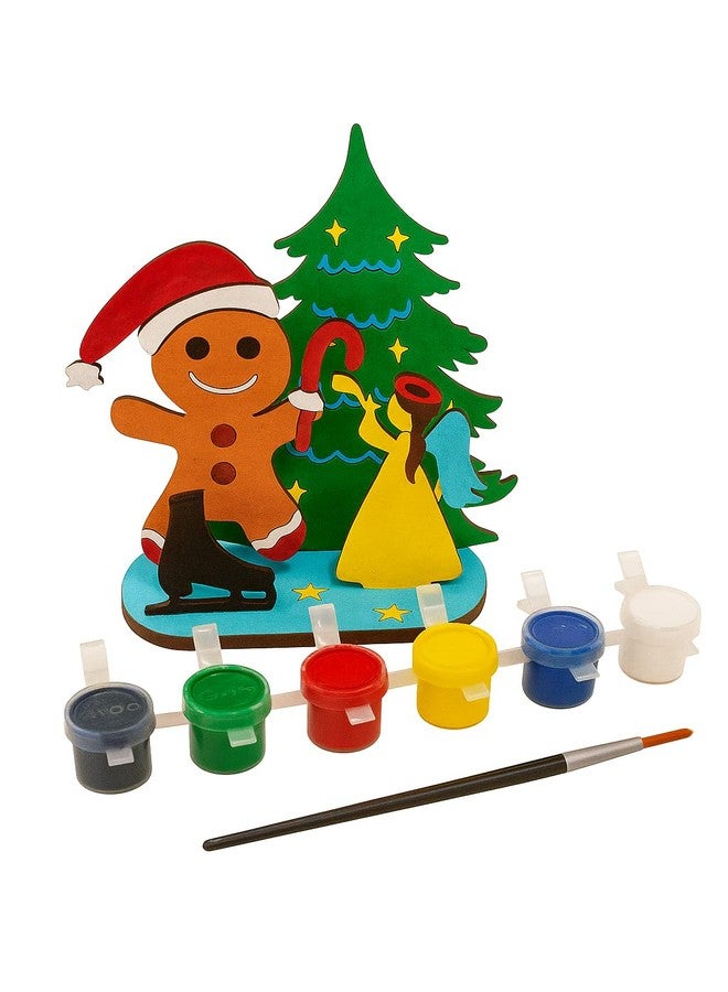 GreyArt DIY Christmas Wooden Painting Kit for Kids | MDF 3D Christmas Tree Craft Set with Gingerbread Man & Angel Cutouts | Includes Paints & Brush | Easy to Assemble Holiday Activity Kit for Boys & Girls(Style-2) - Image 2